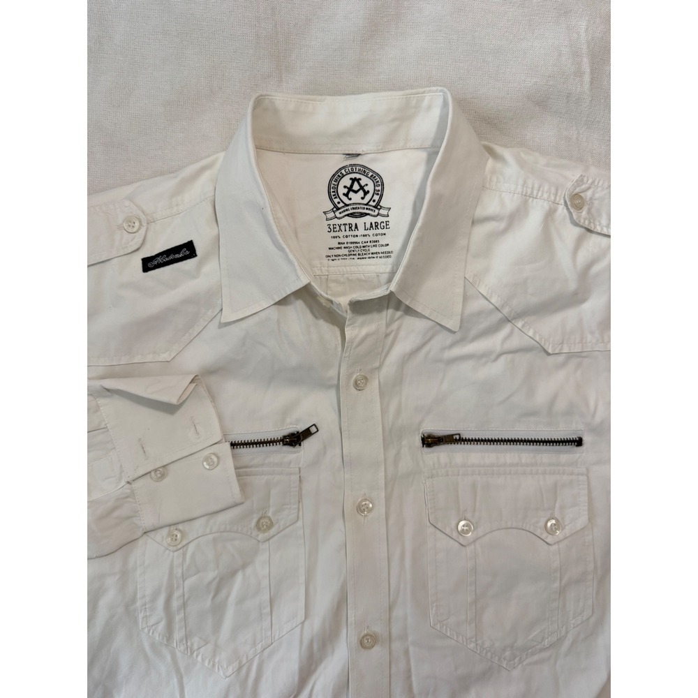Akademiks Western White Cotton Long Sleeve Button Down Utility Shirt Epaulettes